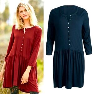 Peruvian Connection Tunic Dress Navy Blue Pima Cotton Stretch Comfort Shirt XS